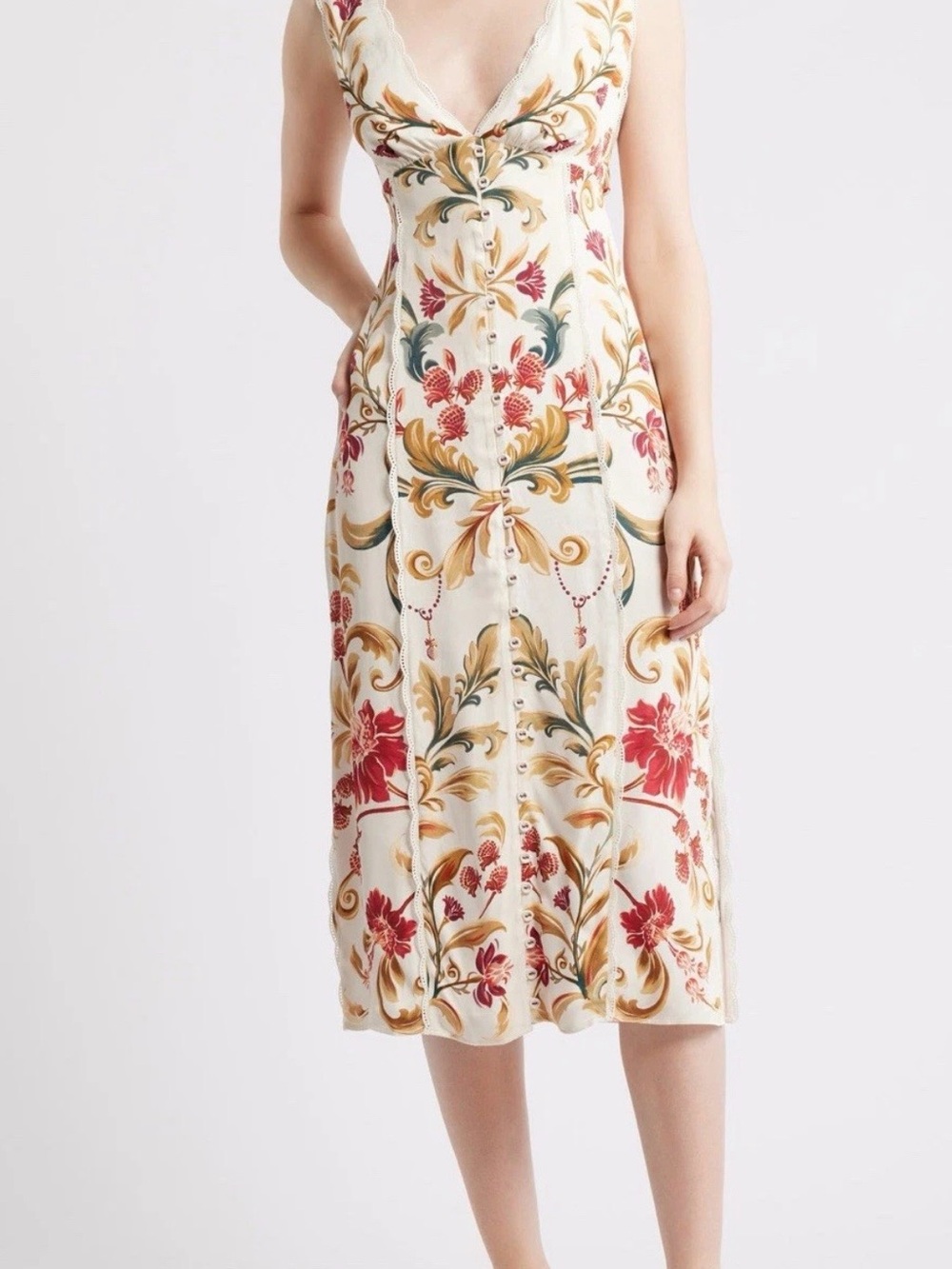 FARM Rio Royal Garden Print Sleeveless Satin Dress - Size S